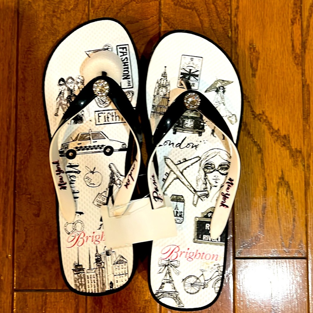 Brighton Shoes Voyage Wedge Heel Flip Flops, Size 10, New w/Tags